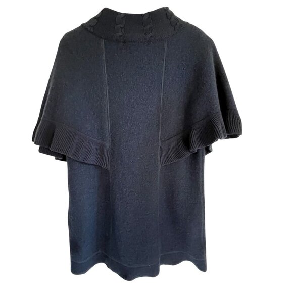 Soft Surroundings Wool Angora Wrap XS Navy Knit Poncho Buttons - Picture 3 of 11